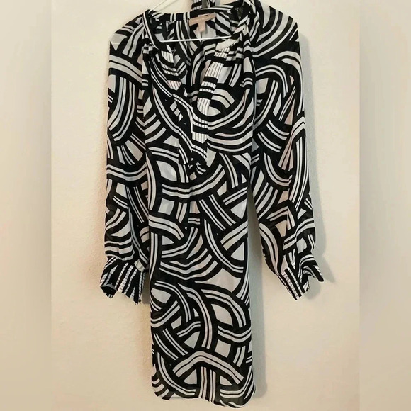 Banana Republic Womens black and cream geometric belted dress size 4 - Picture 2 of 5